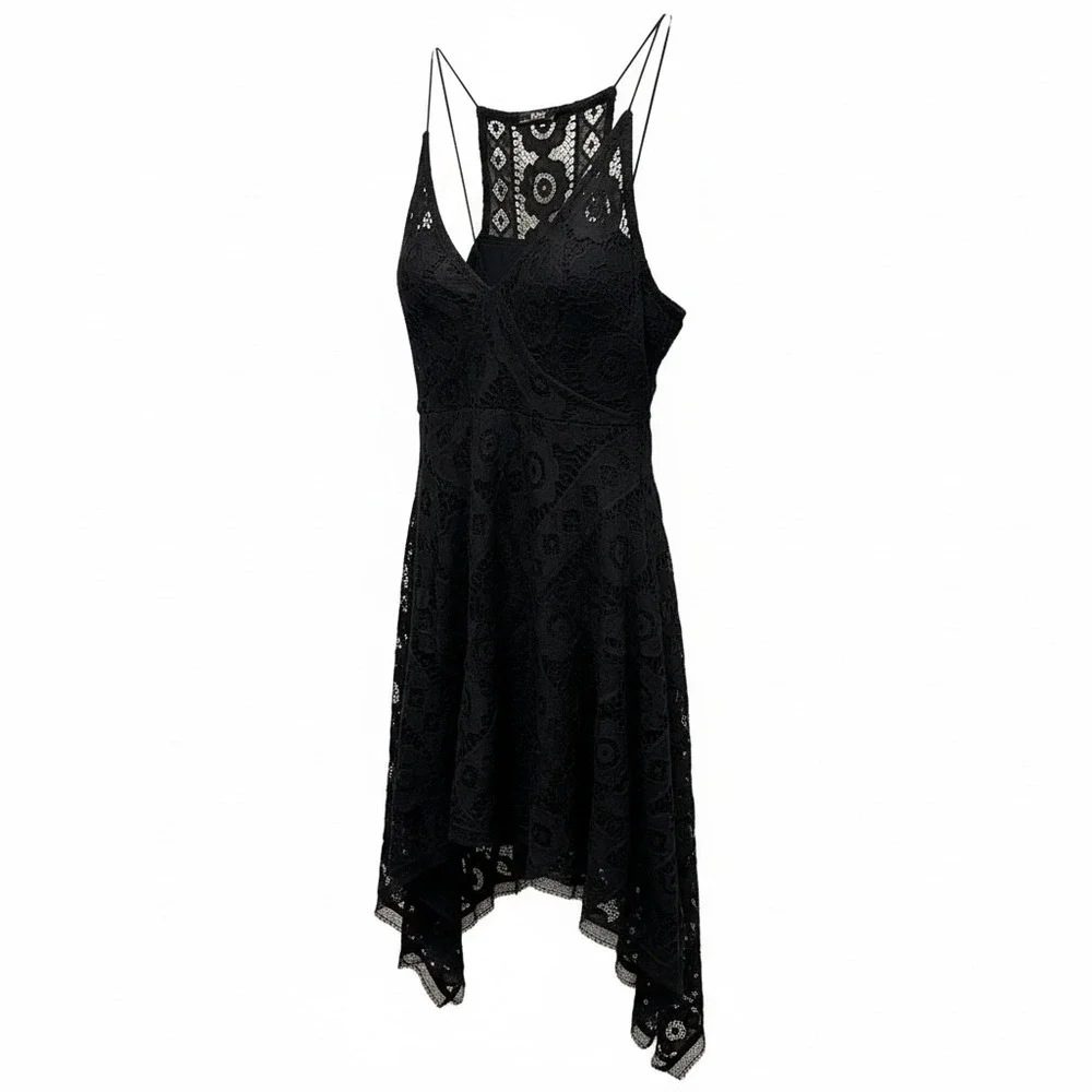NWT Free People Black Lace euro summer wedding Handkerchief Mini‎ Dress Size 4